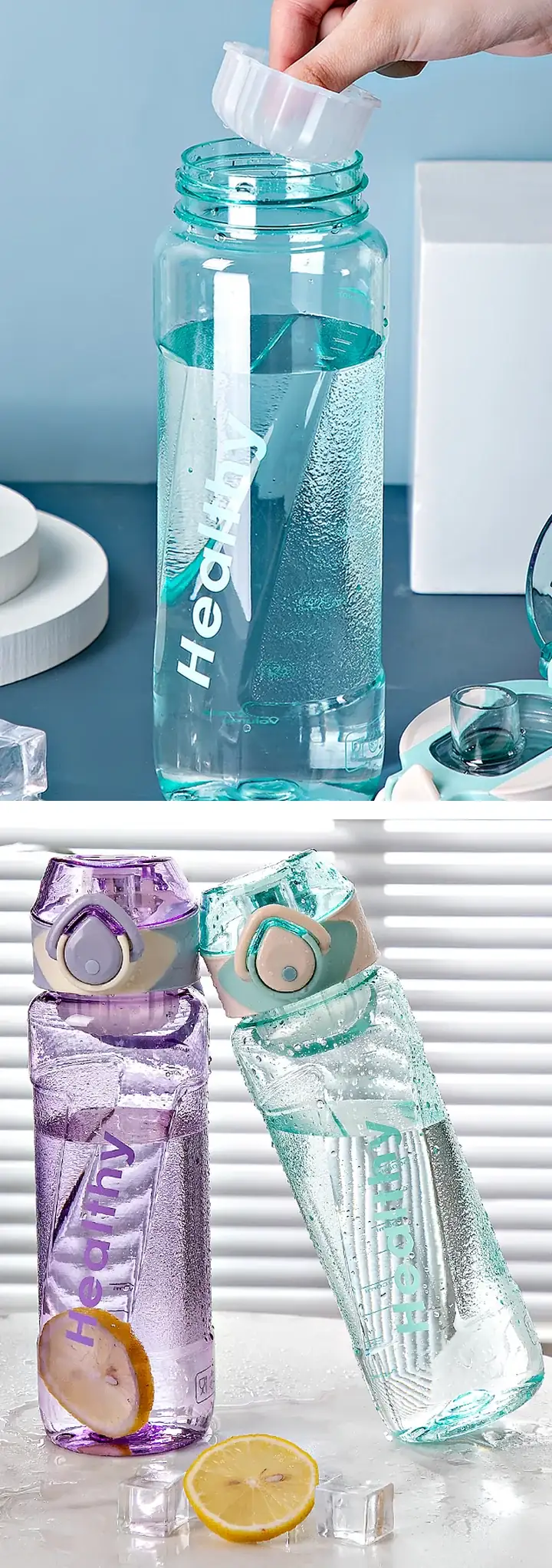 800ml Clear Sports Water Bottle with Carry Loop — Lifestyle & carrying views