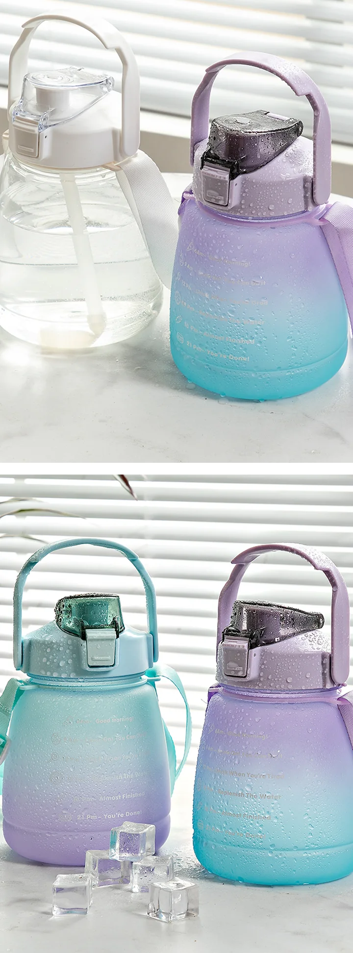 1300ml Gradient Compact Water Jug with Carry Strap — Lifestyle & carrying views