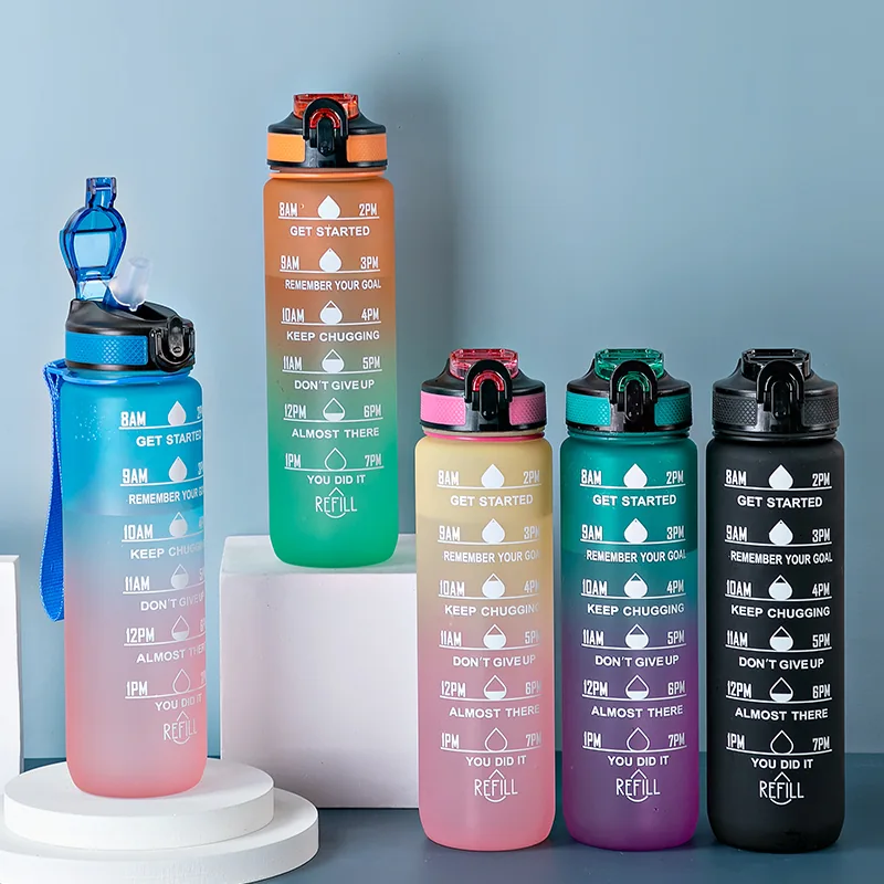 1000ml Flip-Top Sports Water Bottle with Time Markers - product product catalog photo 2